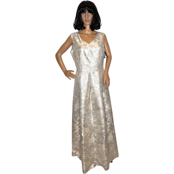 NWT Ellen Tracy Silver Jacquard Maxi Gown Dress Size 8 Formal Evening Prom 8 - Picture 5 of 17